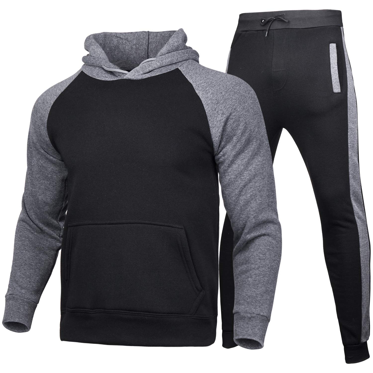 **XJG 2-Pack Men's Winter Patchwork Tracksuit Set - Long Sleeve Hooded Sweatshirt & Casual Jogger Pants for Sports & Outdoor Activities**    *(Perfect for Gym, Running, Travel & Casual Wear - Warm & Stylish Winter Outfit)*