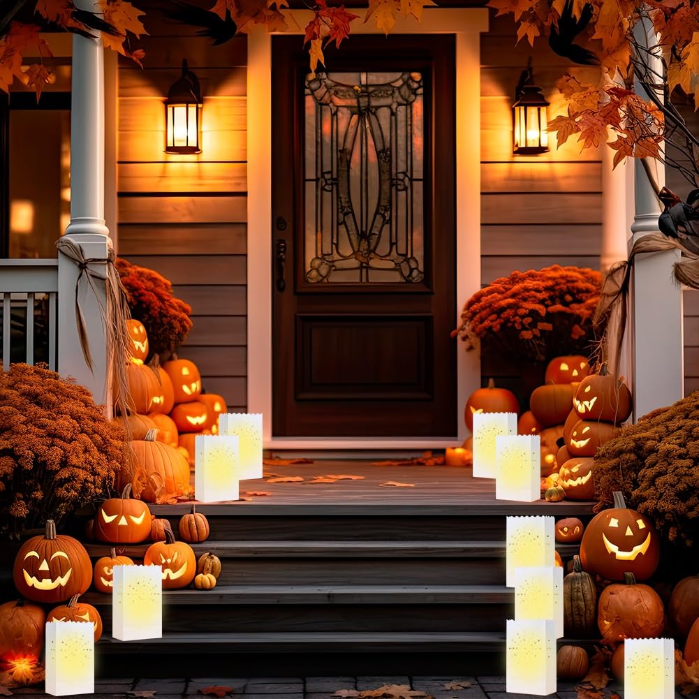 20 Pack White Kraft Paper Luminary Bags - Decorative Lanterns for Valentine's Day, Christmas, Thanksgiving Party Decor - Perfect for Weddings, Engagement Proposals & Outdoor Events - Creates Warm Ambient Lighting for Romantic Evenings & Holiday Celebrations