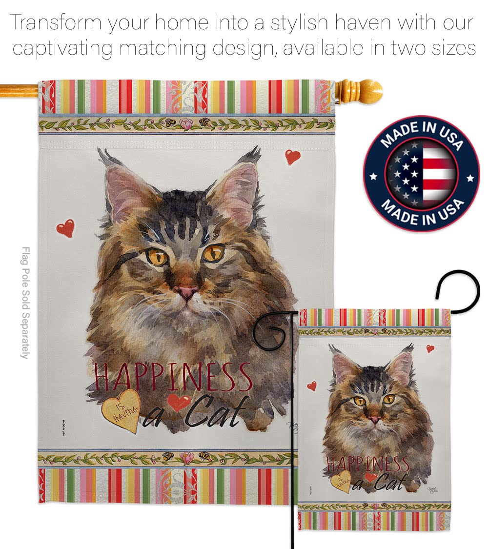 Maine Coon Cat Garden Flag Set with Stand - Double-Sided Pet Yard Decor for Outdoor & Home
