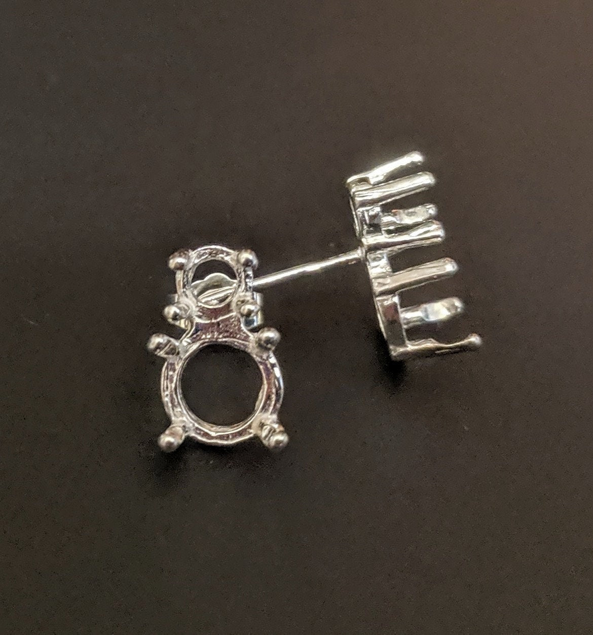 Premium 2-Piece Round Two Stone Earring Settings - Solid Sterling Silver or 14K White/Yellow Gold - Handcrafted in USA (162758/142758) - Perfect for Weddings, Anniversaries & Special Occasions