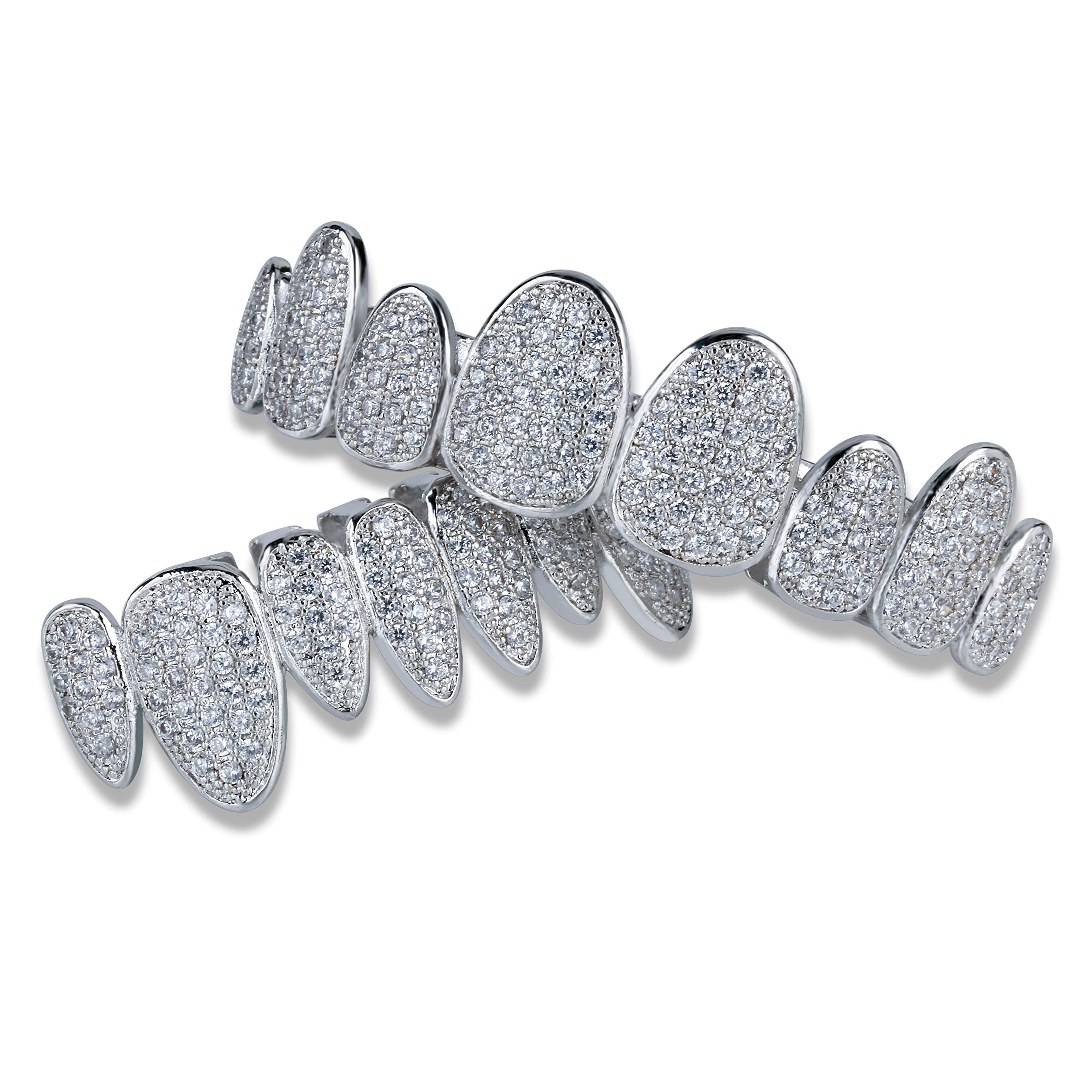 18K Gold Plated Iced Out Simulated Diamond Teeth Grillz - 8 Top & Bottom Dental Grills with Extra Molding Bars | Perfect for Hip Hop Fashion, Rappers, and Special Events
