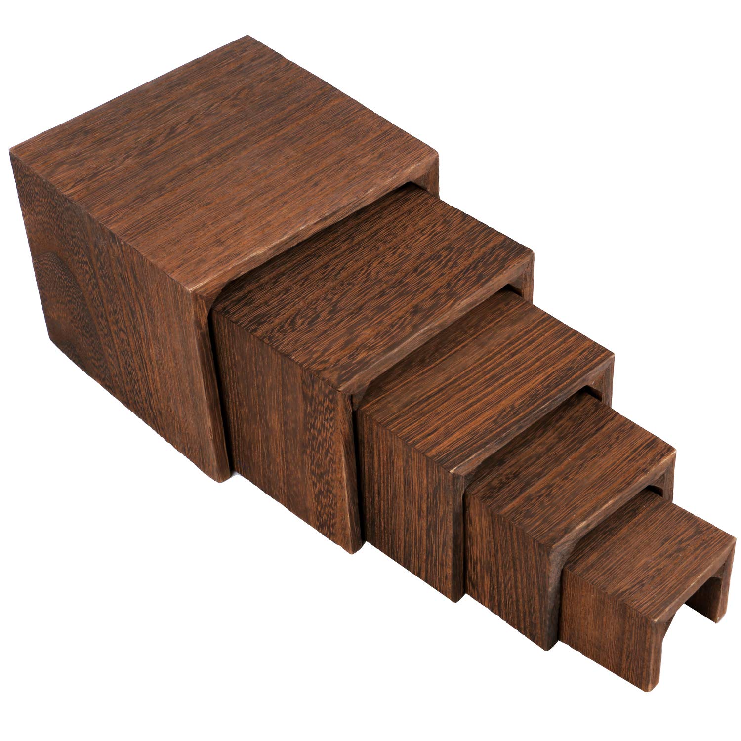 MOOCA 5-Piece Wooden Jewelry Display Stand Set - Adjustable Height Retail Riser for Rings, Watches, Necklaces & Bracelets - Natural Brown Wooden Organizer for Boutique, Trade Shows & Home Storage