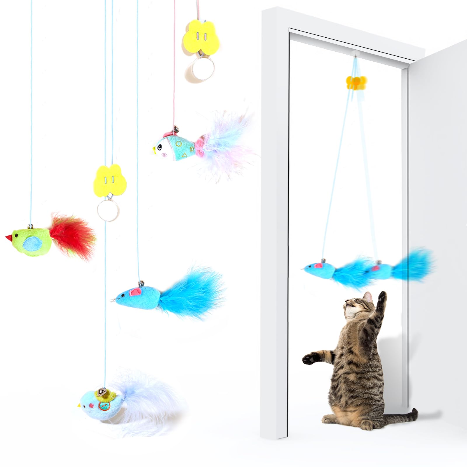 Sobirdos 4-Pack Retractable Cat Hanging Toys - Interactive Exercise Rope for Indoor Cats - Fun Door Bouncing & Jumping Play - Perfect for Playtime, Training & Keeping Cats Active