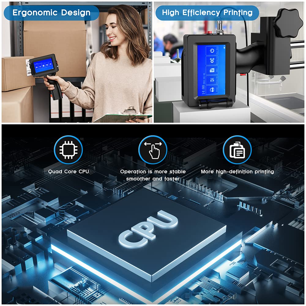 JS12H1 Handheld Inkjet Printer with Quick-Drying Ink - Portable Date Coding Machine for Text, QR Codes, Barcodes & Batch Numbers - Label Printer for Metal, Plastic, Wood & More - Ideal for Warehouse, Factory & Retail Labeling