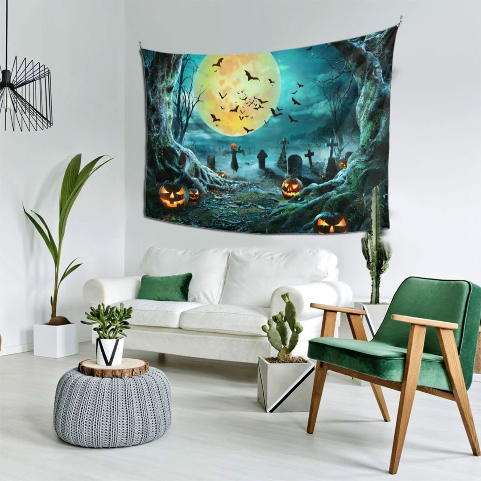 Vthxloi Halloween Tapestry Wall Decor - Spooky Moon & Pumpkin Design Hippie Aesthetic Wall Hanging for Dorm, Bedroom, Living Room (60x40 Inches) - Perfect for Halloween Party Decorations & Boho Home Decor
