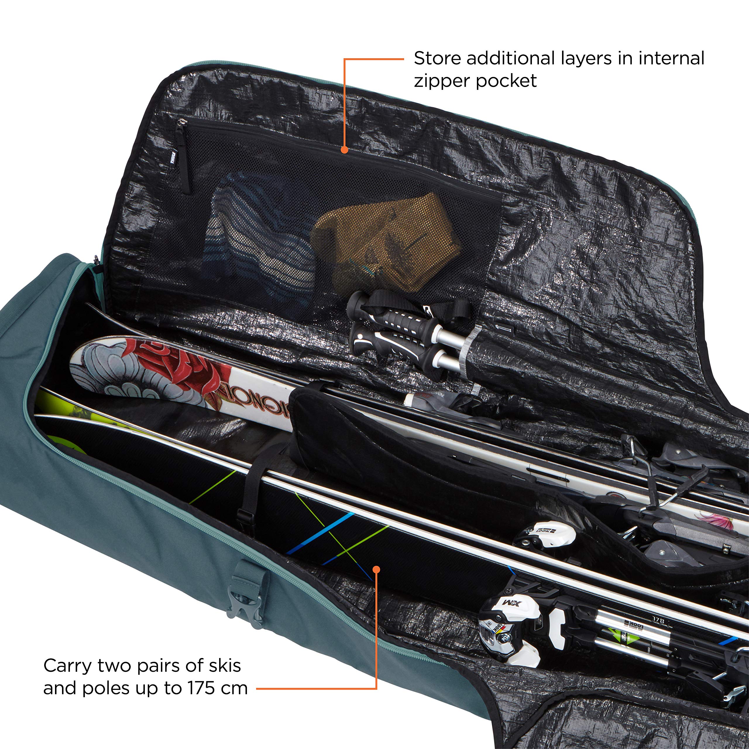 Thule RoundTrip Ski Bag - Durable Travel Ski Bag for Airplane & Car - Perfect for Ski Trips & Winter Vacations