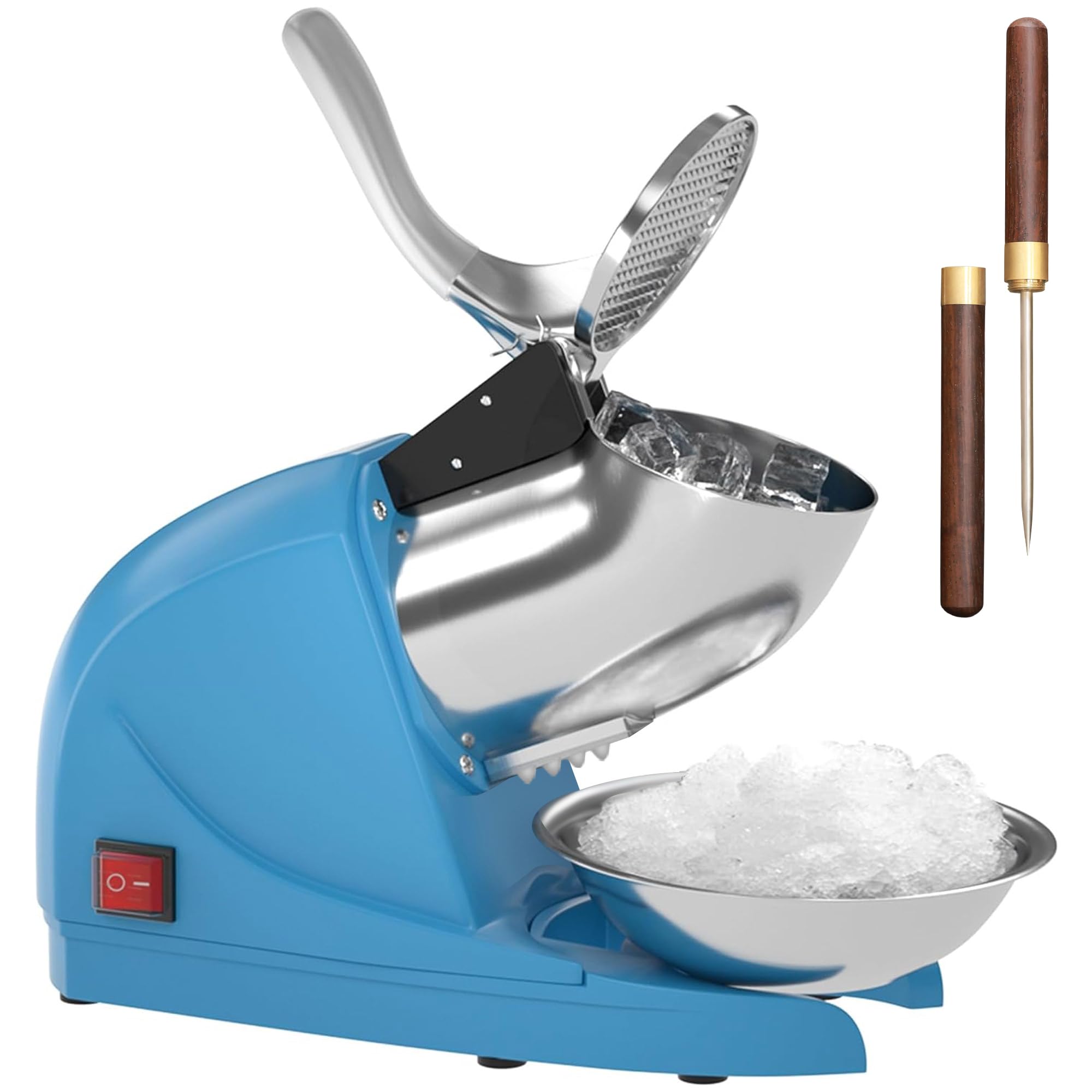 Electric Shaved Ice Machine - 380W 3-Blade Snow Cone Maker, 286 lb/hr High-Capacity Ice Crusher for Commercial & Home Use (Blue) - Perfect for Parties, Cafes, and Summer Treats