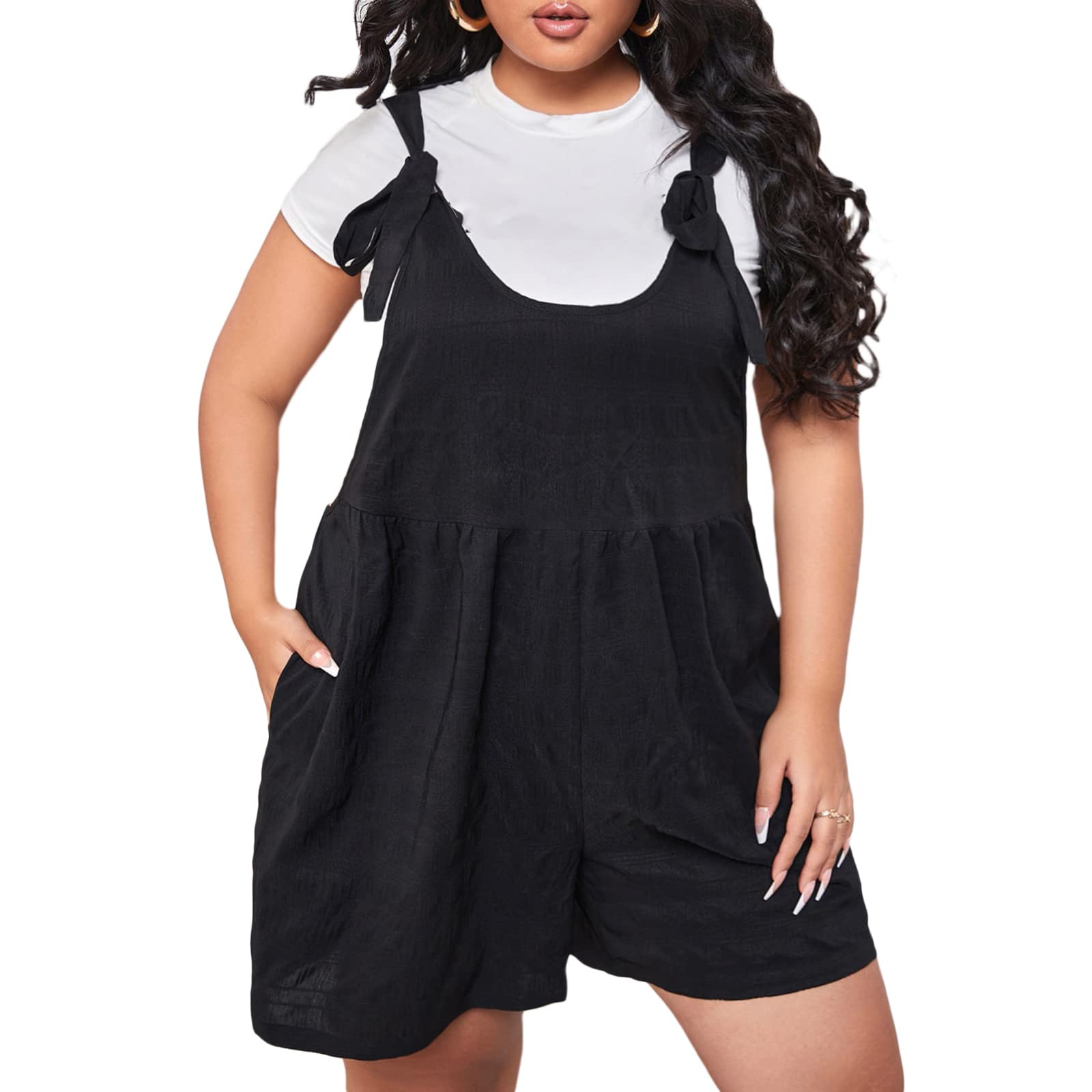 Women's Casual Loose Wide Leg Shorts - Plus Size Romper with Shoulder Straps | Streetwear Fashion | Perfect for Summer Outfits, Beach Vacations & Everyday Wear