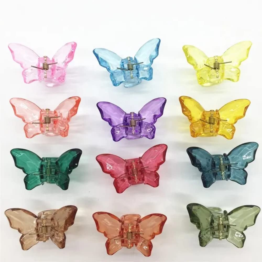 RSJ TRADERS - 6 Pcs Crystal Butterfly Hair Claw Clips, Jaw Clips Hair Accessories for Women & Girls, Plastic Hair Clamps (Random Colors) - Perfect for School, Work, Parties & Everyday Hairstyles