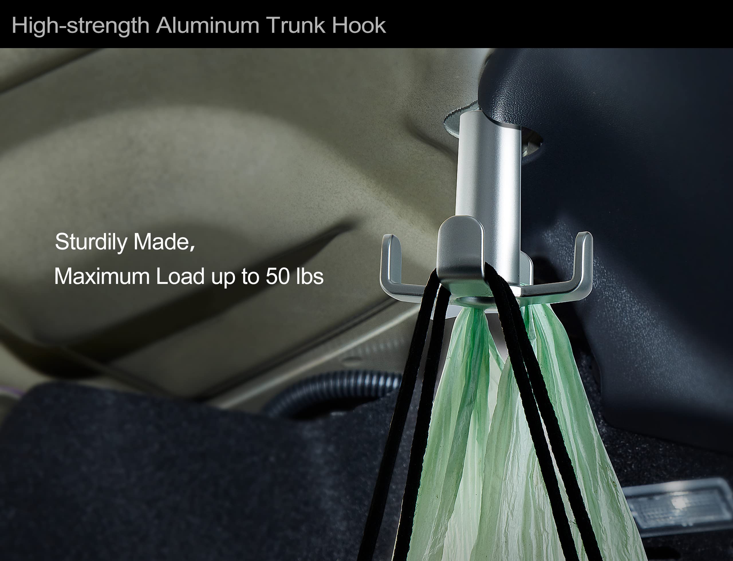 Premium Aluminum Tesla Model 3 Trunk Hook - Durable Grocery Bag Holder for 2016-2025 Models - Interior Car Accessories (Silver) - Perfect for Shopping, Road Trips & Organizing Your EV Trunk Space