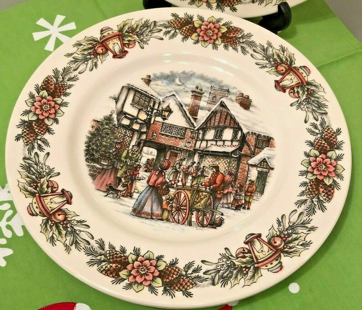 Festive Christmas Dinnerware Set of 4 Plates - Holiday Dinner Plates for Family Gatherings & Party Decorations