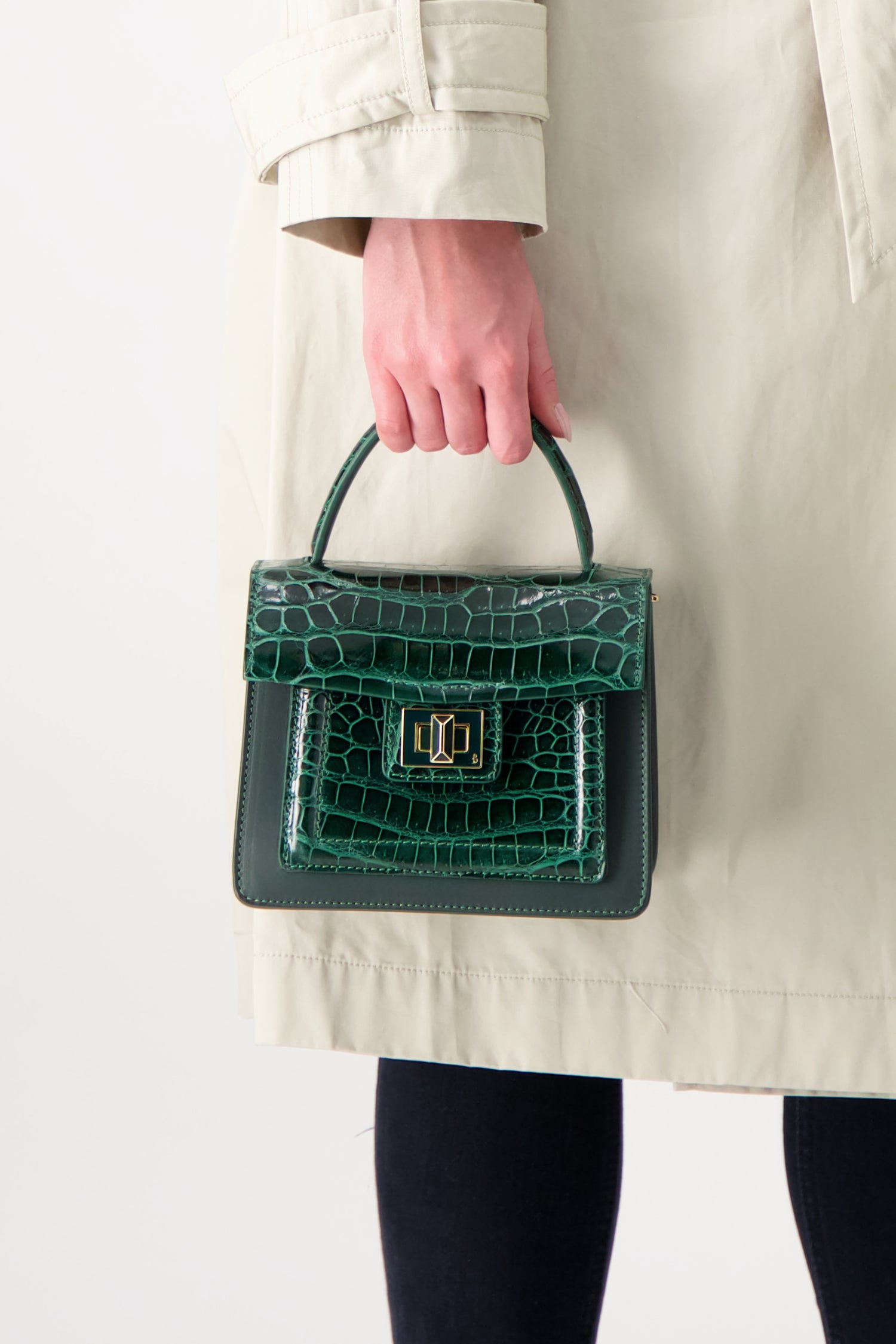 Krenoir Forest Green Croco Mini Kandie Handbag - Stylish Vegan Leather Crossbody Purse for Women, Perfect for Date Night & Evening Events
