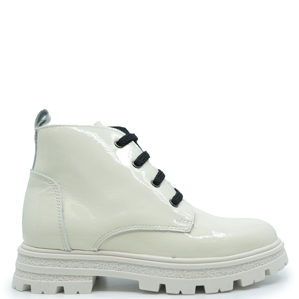 Blublonc Cream Patent Chunky Sole Bootie - Stylish Women's Chunky Heel Boots for Fall & Winter | Perfect for Office, Party & Casual Outfits