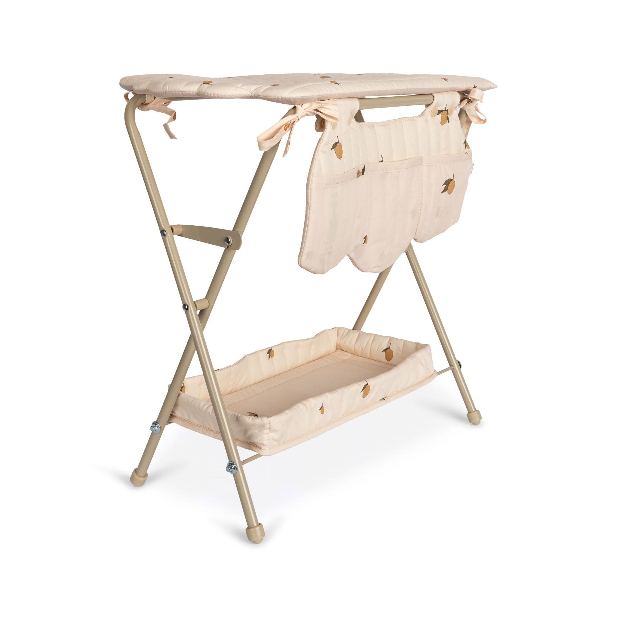 KONGES SLØJD Wooden Doll Changing Table Toy for Kids - Lemon Color, Pretend Play Nursery & Baby Care Set for Toddlers & Preschoolers | Perfect for Role Play, Gift, and Early Childhood Development