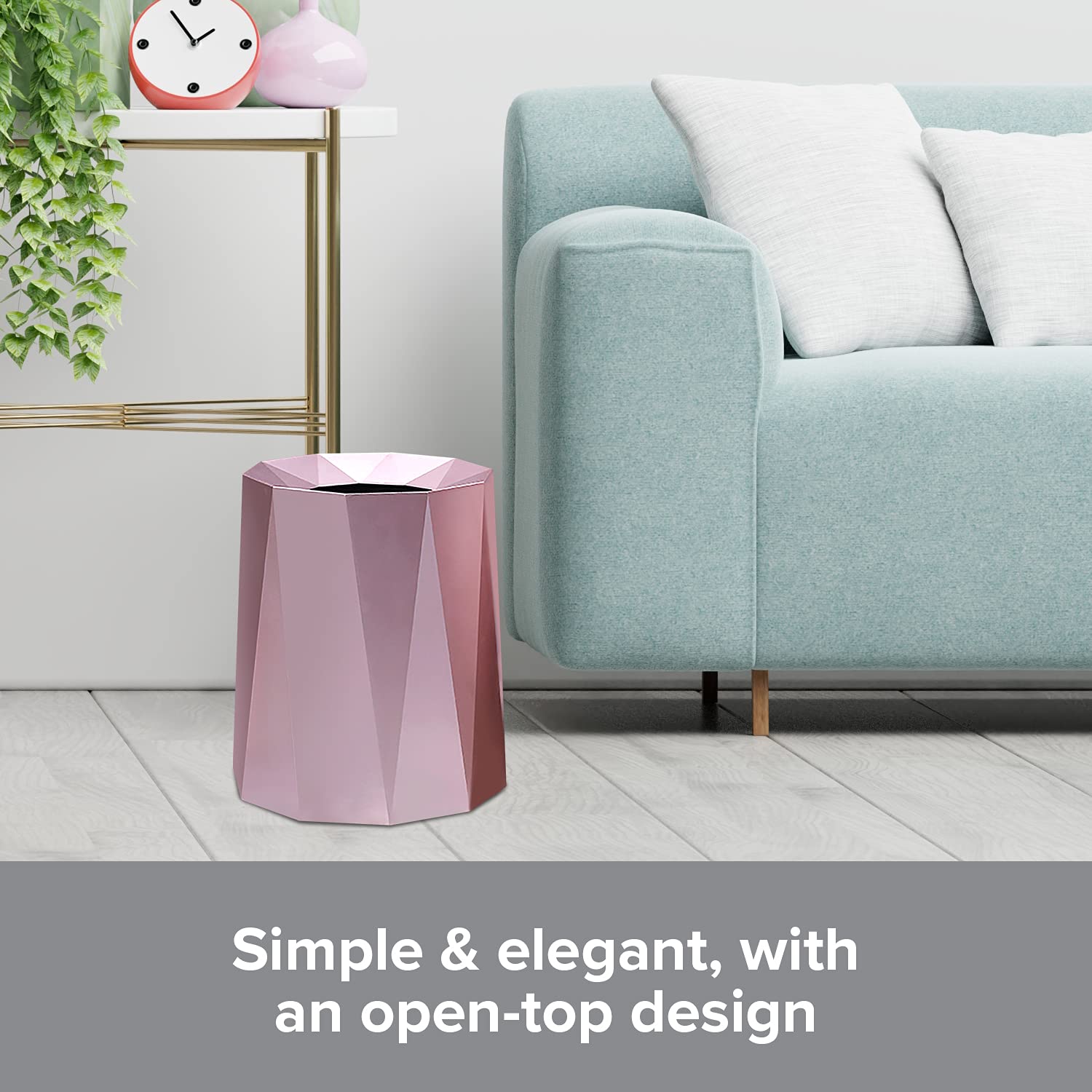 Premium Nordic Open Top Geometric Trash Can - Double Barrel Waste Bin with Removable Plastic Liner, 8L/2.1Gal Capacity - Elegant Rose Gold Garbage Can for Living Room, Bedroom & Bathroom | Perfect for Home, Office & Hotel Decor