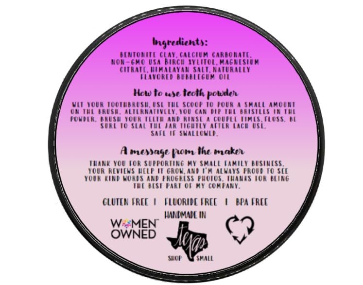 Natural Vegan Remineralizing Tooth Powder for Kids - Bubblegum Flavor, Whitening & Strengthening Teeth, 1.5oz | Perfect for Daily Oral Care & Travel-Friendly Dental Hygiene