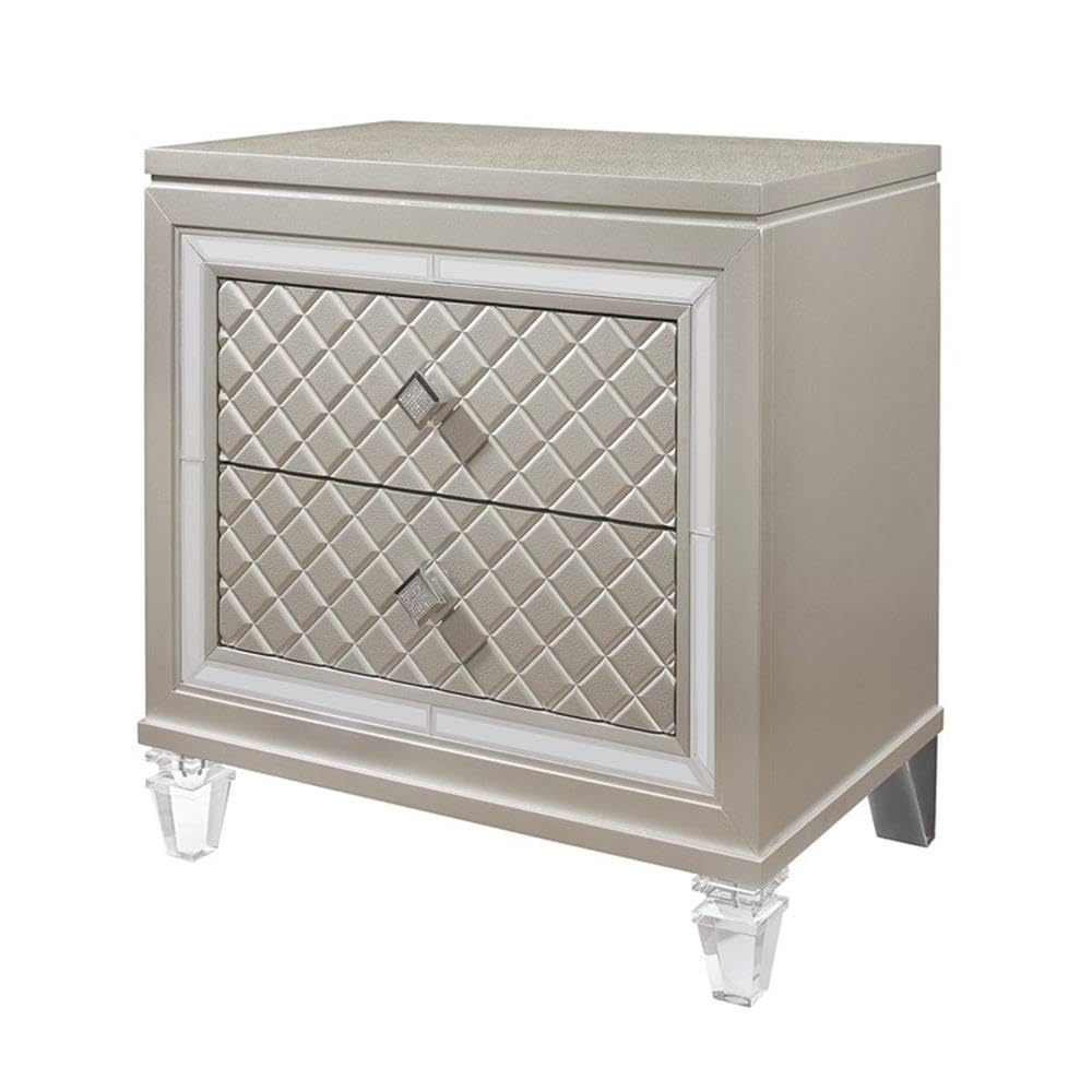 Champagne Nightstand - Modern Bedside Table with Drawer & Shelf, Solid Wood Night Stand for Bedroom, Living Room, or Office - Global Furniture USA Paris Collection