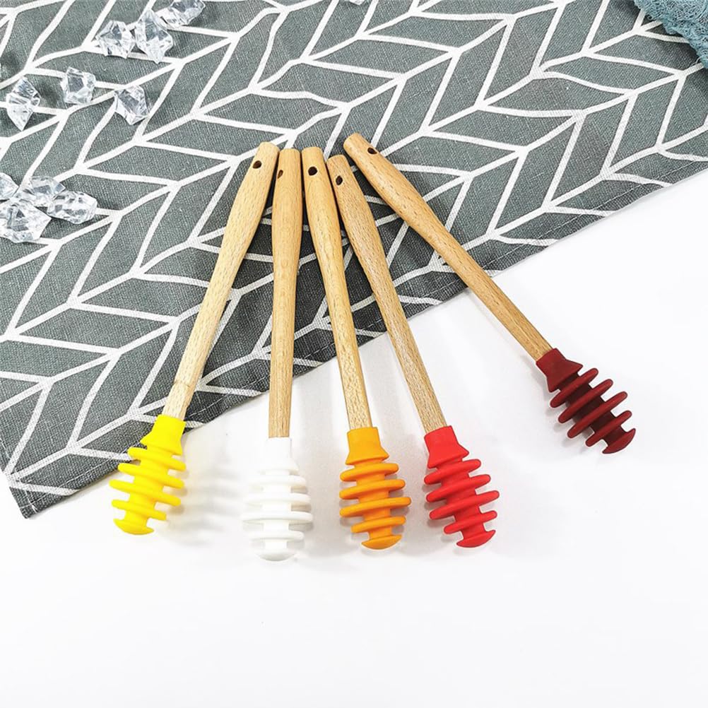5pcs Silicone Honey Sticks - Non-Stick Honey Spoon & Dipper Set, Reusable Honey Comb Sticks, Honey Wand & Server for Tea, Charcuterie Boards, Cheese Platters & Breakfast - Perfect for Drizzling, Serving & Decorating