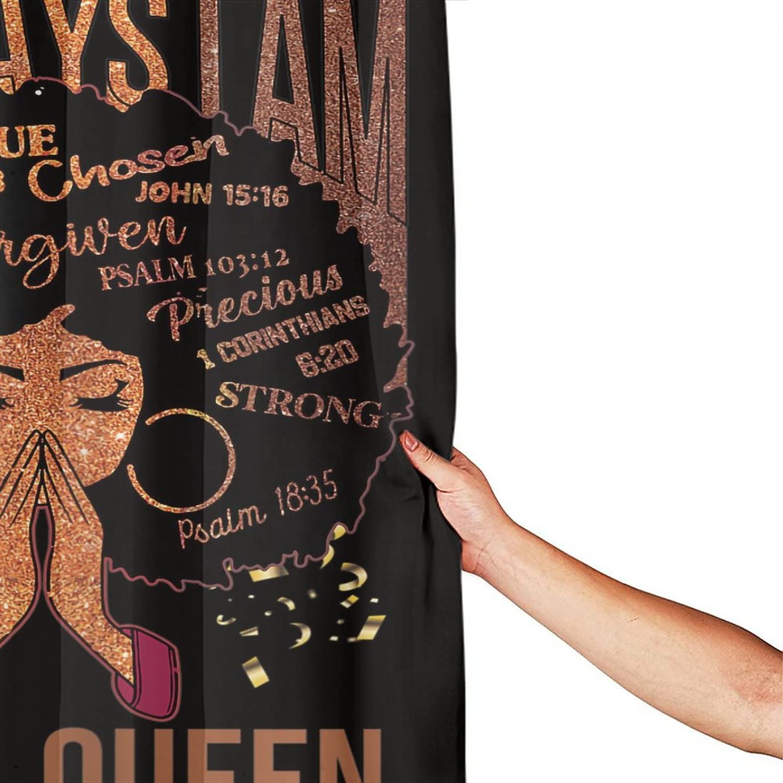 African American Girl Glitter Slogan Shower Curtain - Waterproof Polyester Fabric Bathroom Decor with 12 Hooks (72x72 Inches) - Perfect for Black Pride Themed Bathrooms & Cultural Home Decor