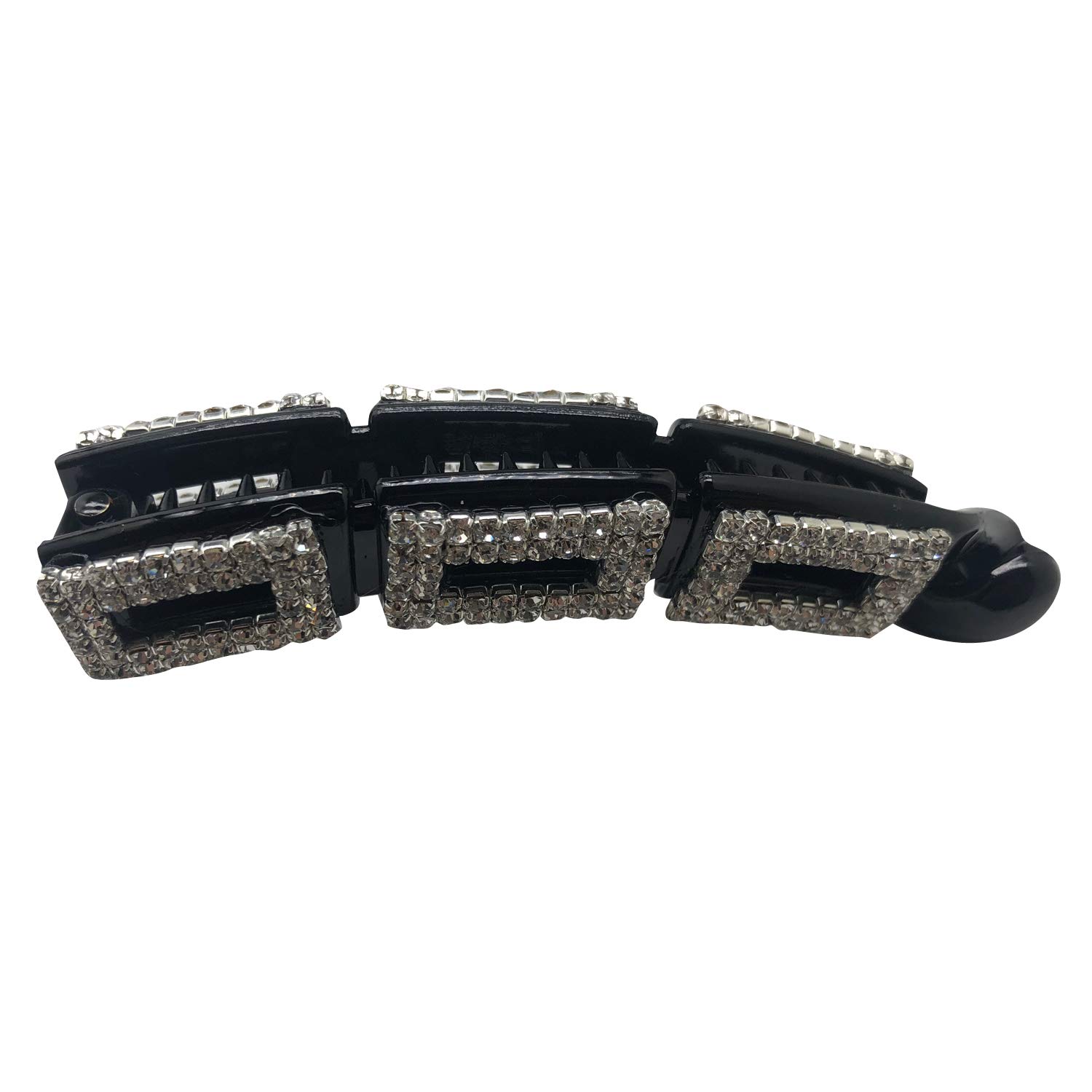 Bling Black Block Shape Banana Hair Clip - Diamond Ponytail Holder with No Slip Grip for Women | Perfect for Parties, Weddings & Everyday Styling