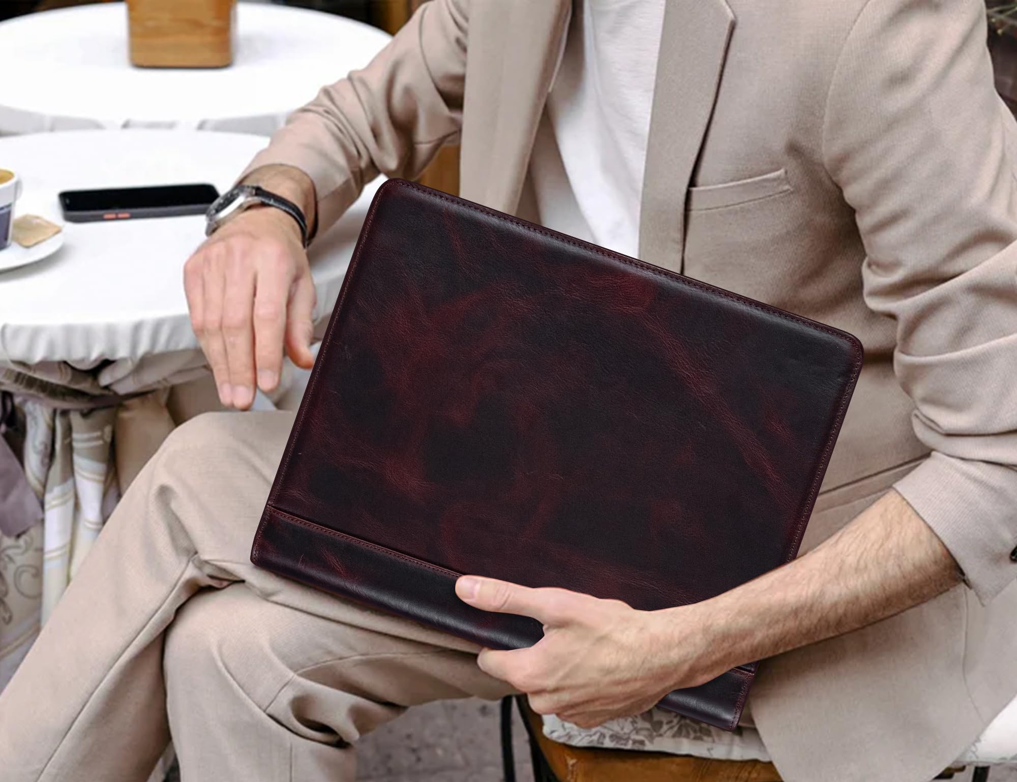 Premium Leather Business Portfolio - Professional Zippered Folio Folder for Resume & Legal Pad | A4 Notebook Organizer | Oil Wax Finish | Ideal Office Gift for Men & Business Professionals | Perfect for Job Interviews, Client Meetings & Corporate Events
