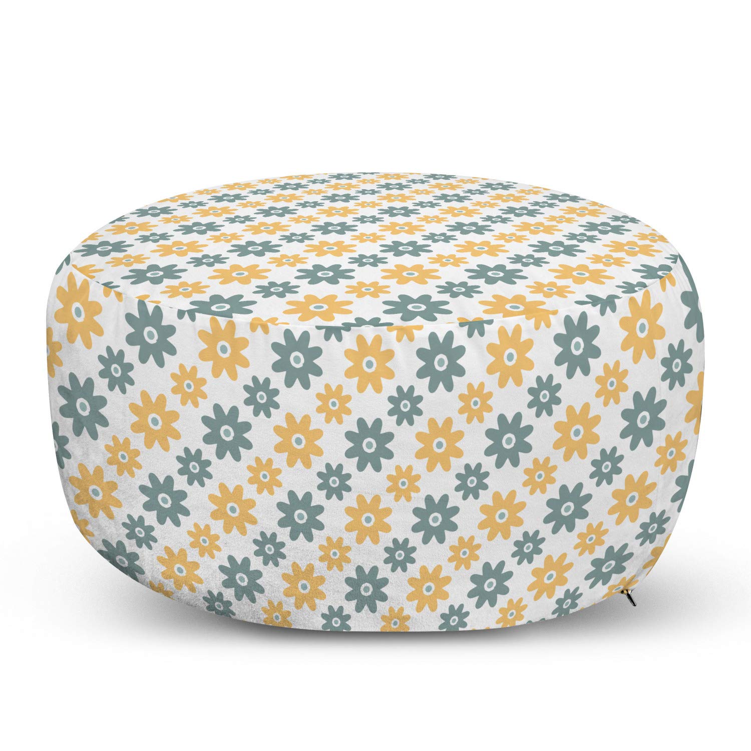 Ambesonne Garden Ottoman Pouf - Lively Wildflowers & Daisies Retro Print Foot Rest with Removable Cover, Soft Decorative Pouf for Living Room & Bedroom in Almond Green Mustard | Perfect for Home Decor, Relaxing & Extra Seating
