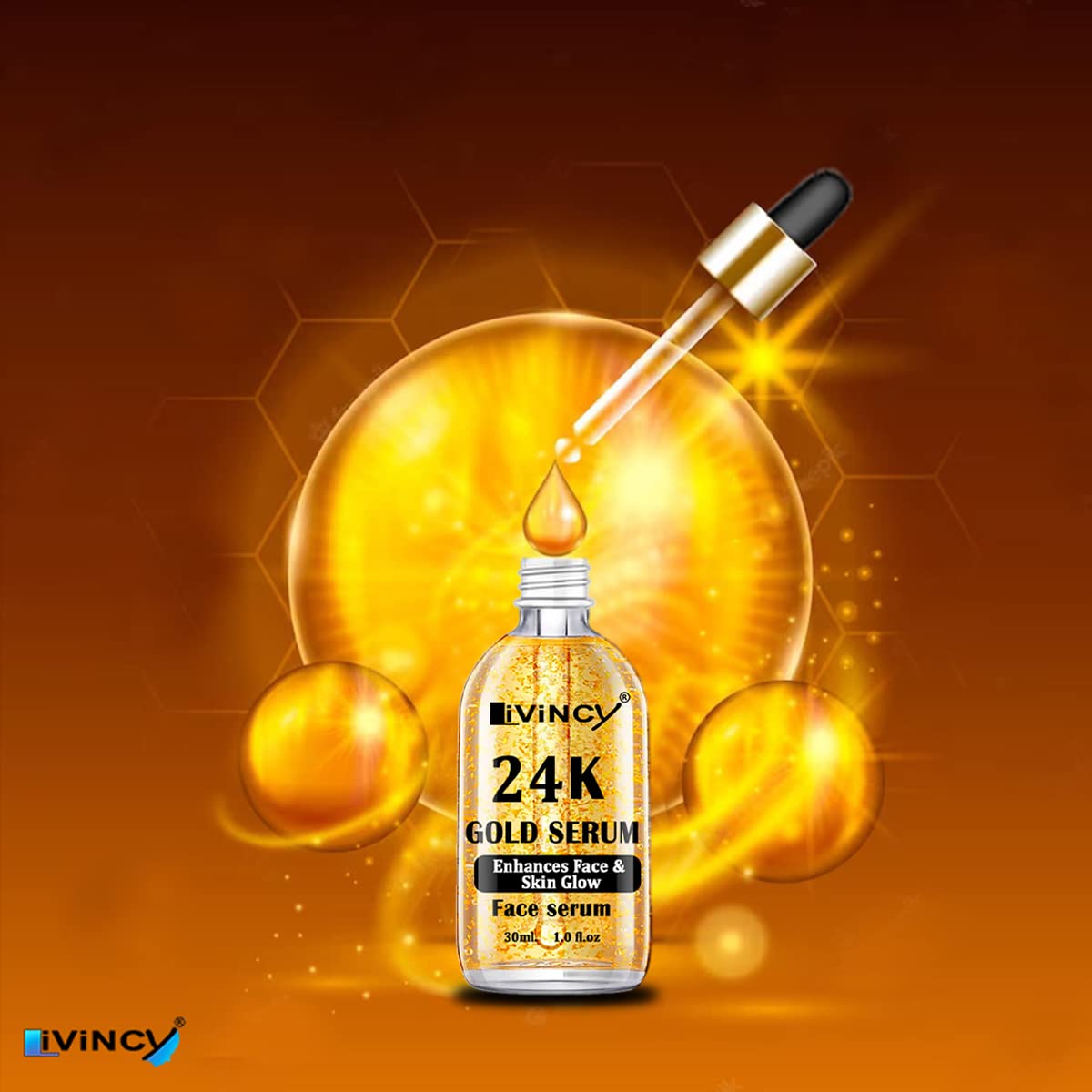 LIVINCY 24K Goldzan Serum - 99.9% Pure Gold Anti-Aging Face Serum for Wrinkles & Fine Lines | 30ml Luxury Skincare for Night & Day Use