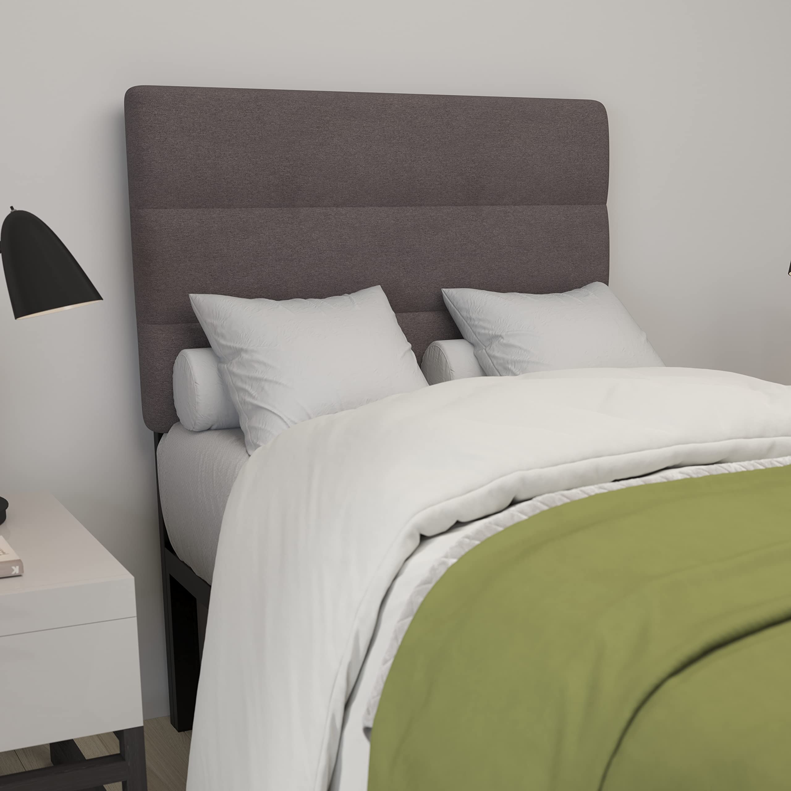 Merrick Lane Coppola Upholstered Headboard - Button Tufted Gray Fabric Queen Size Bed Frame with Adjustable Metal Legs - Perfect for Modern Bedroom Decor & Guest Room Setup