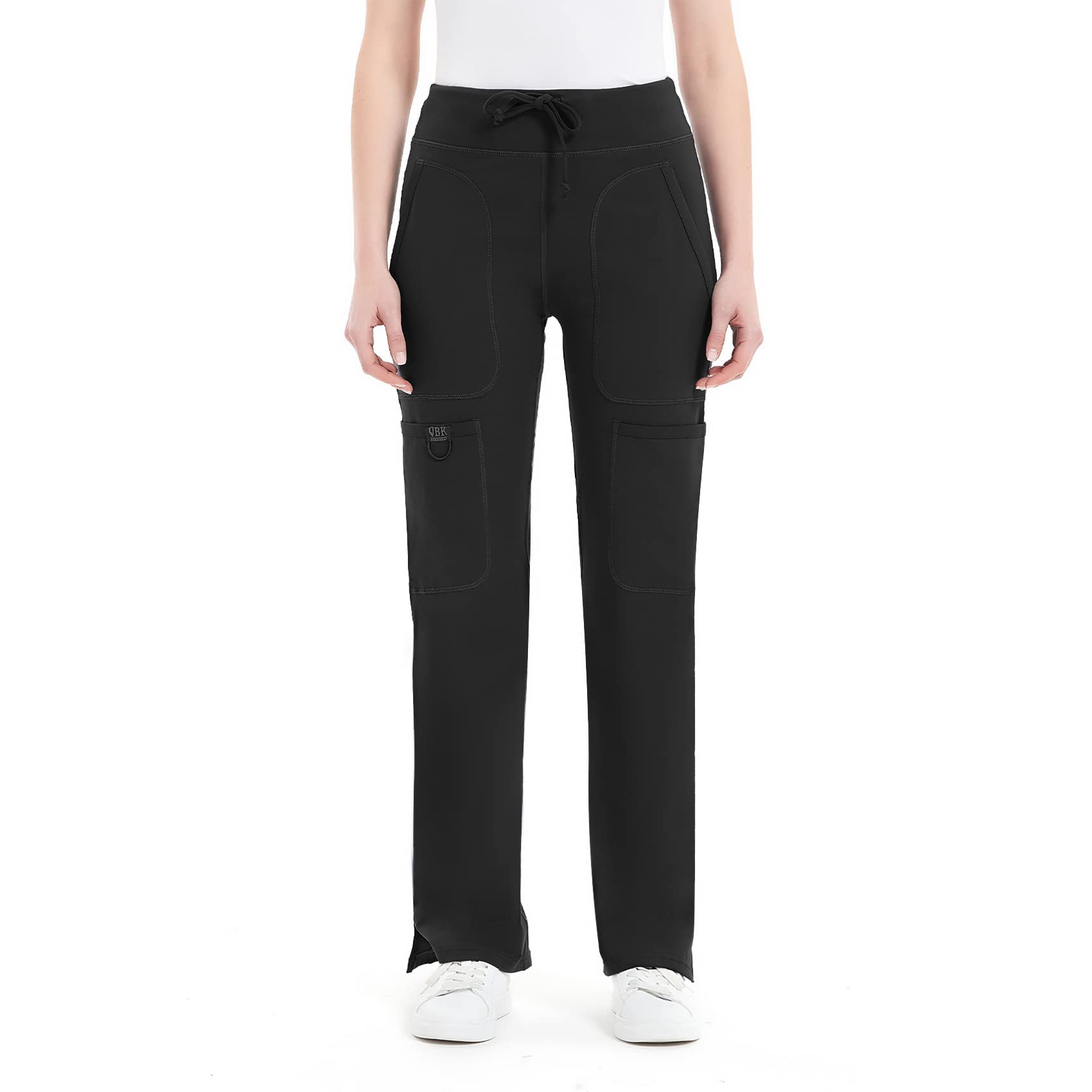 QBK Women's Mid Rise Yoga Scrub Pants - 5 Pocket Cargo Work Pants for Yoga, Nursing & Healthcare Professionals | Comfortable Stretchy Medical Uniform Pants for Workouts, Hospital Shifts & Everyday Wear
