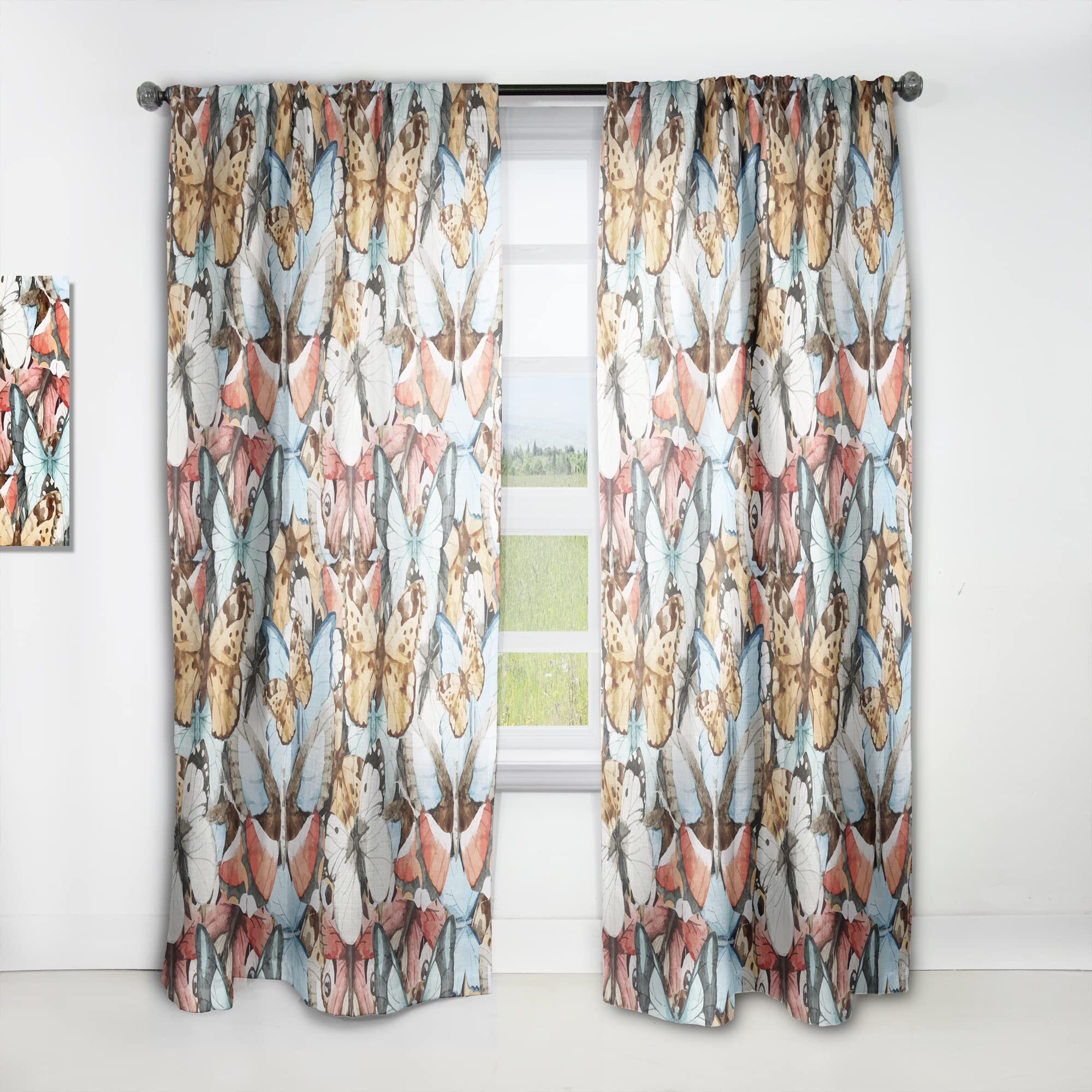 Thermal Insulated Butterfly Pattern Curtains - White, Red, Blue & Brown - 52x84 Single Panel for Bedroom & Living Room - Perfect for Home Decor & Light Control