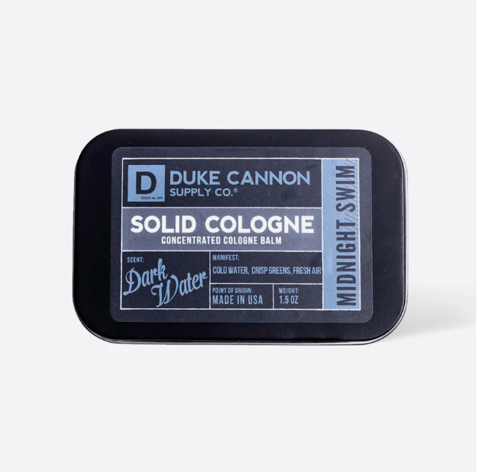 Duke Cannon Midnight Swim Solid Cologne for Men - Long Lasting Scent, Natural Ingredients, Travel Friendly - Perfect for Date Night, Office & Outdoor Adventures