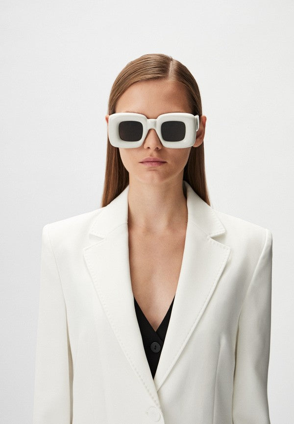 Loewe LW40098I White Inflated Square Sunglasses for Women & Men - UV Protection, Fashionable & Lightweight for Beach, Driving & Outdoor Activities