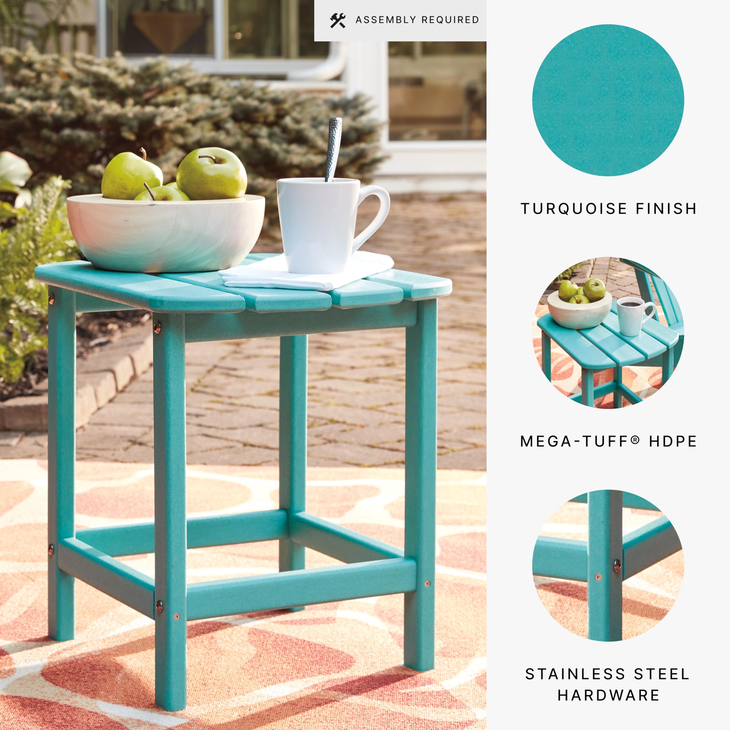 Signature Design by Ashley Sundown Treasure Outdoor Patio HDPE Weather Resistant End Table - Blue - Perfect for Poolside, Garden, or Deck Decor
