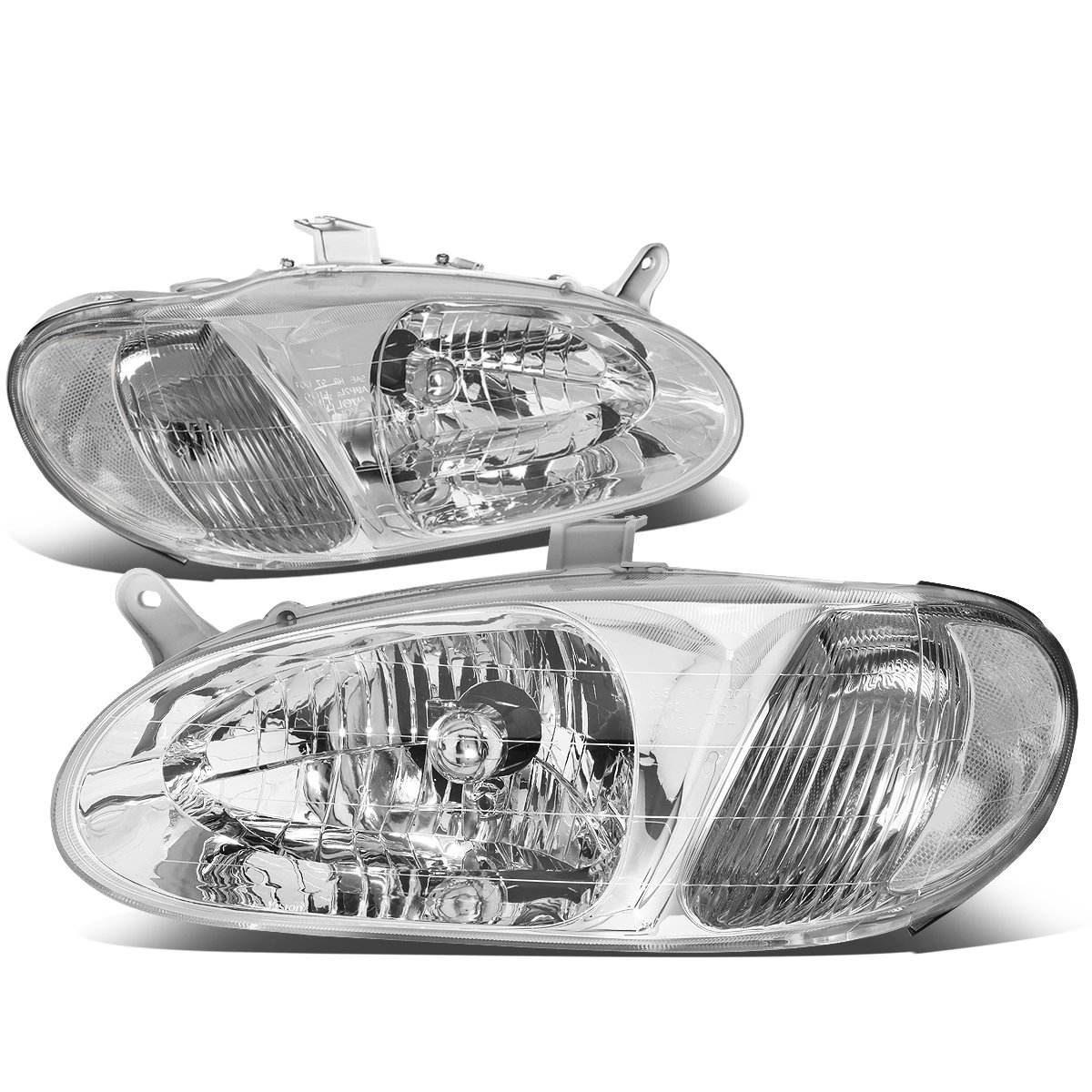 DNA Motoring HL-OH-058-CH-CL1 Chrome/Clear Headlight Pair - Compatible with 1998-2001 Kia Sephia | Replacement Headlights for Improved Night Visibility & Style Upgrade