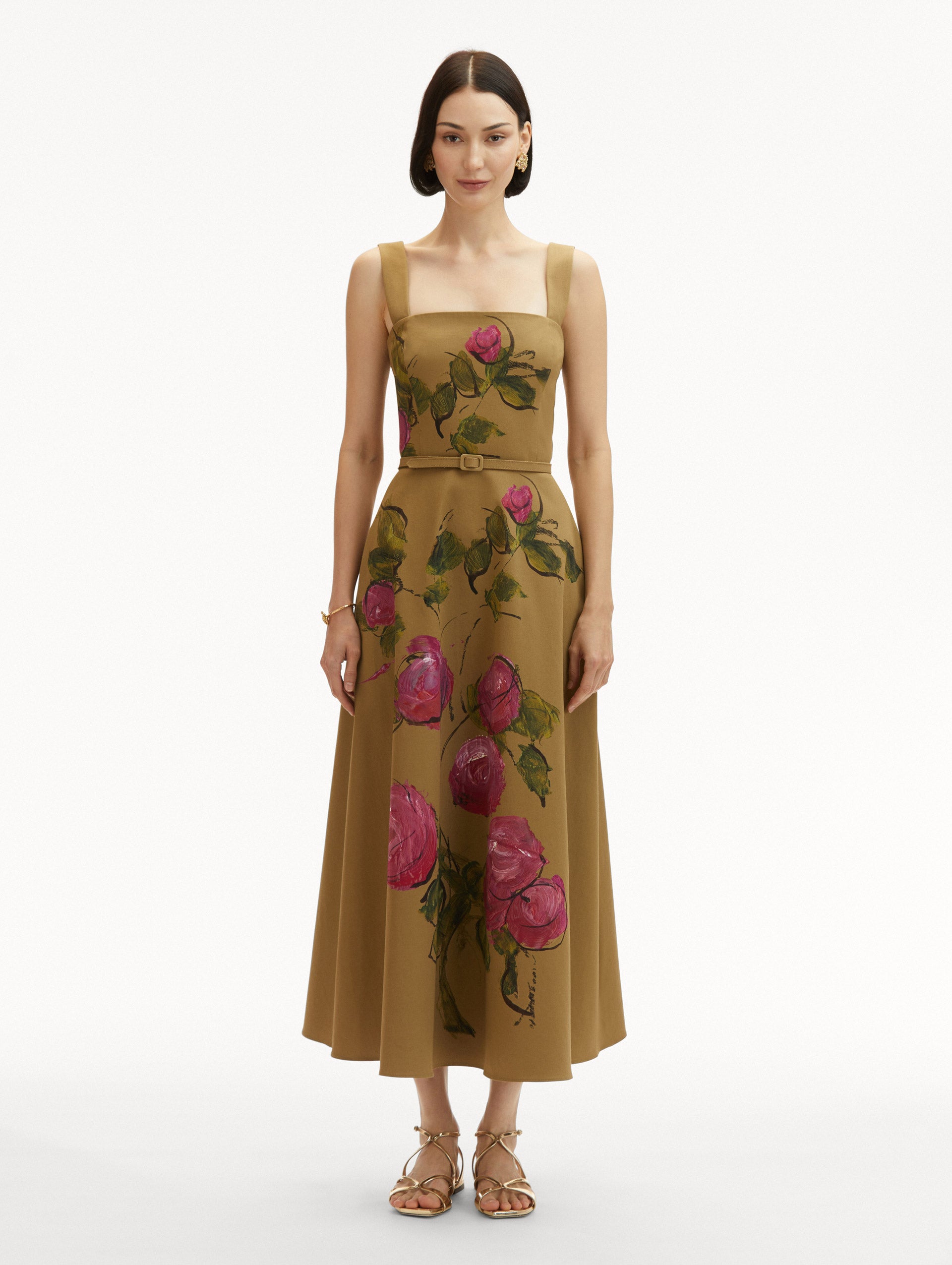 Painted Roses Cotton Twill Dress - Floral Print Summer Dress for Women, Perfect for Garden Parties & Date Nights
