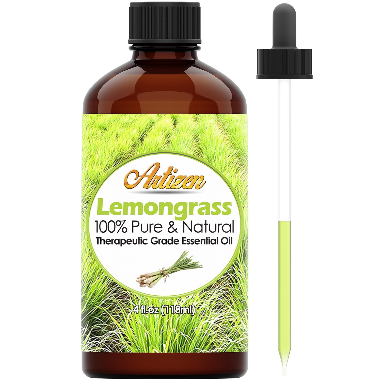 Artizen 4oz Lemongrass Essential Oil - 100% Pure Therapeutic Grade Aromatherapy Oil for Diffusers, Massage & Relaxation - 4 Fluid Ounces (118ml) Bottle