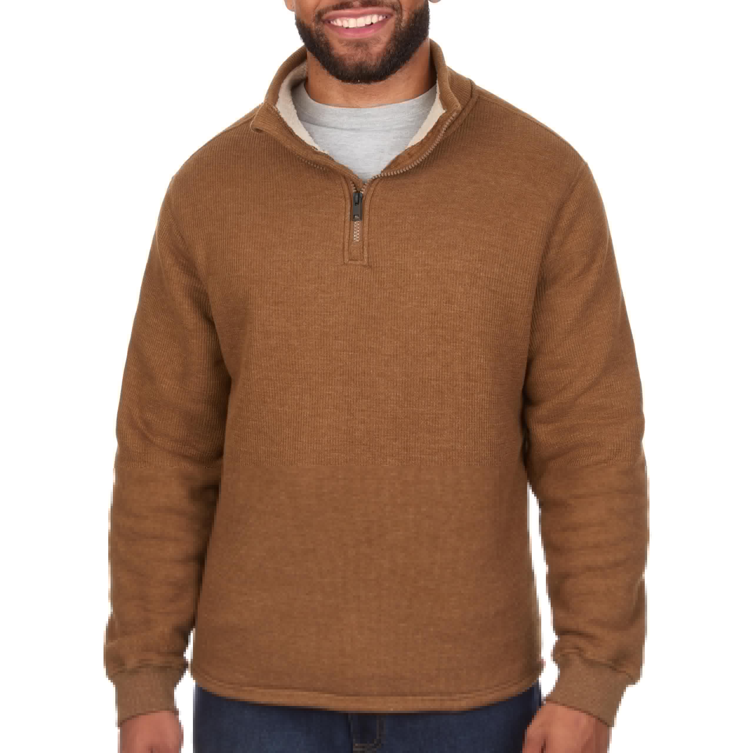Men's Sherpa Lined Waffle Quarter Zip Mock Neck Pullover - Warm Winter Long Sleeve Shirt for Hiking, Camping & Outdoor Adventures | American Outdoorsman Collection
