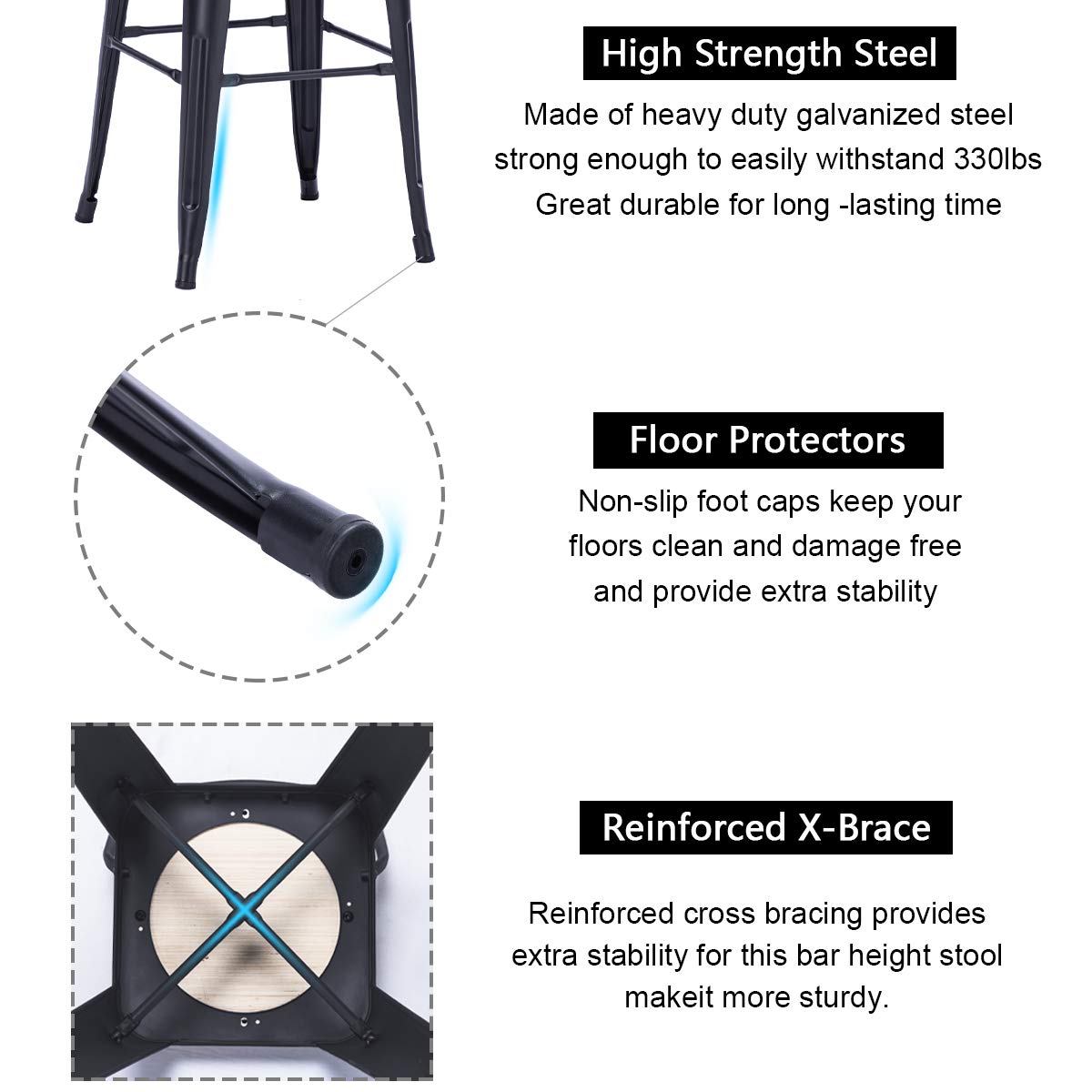 Aklaus 24 Inch Swivel Bar Stools Set of 4 - Metal Counter Height Stools with Backs, Farmhouse Style, Matte Black - Perfect for Kitchen Islands, Breakfast Bars & Home Decor