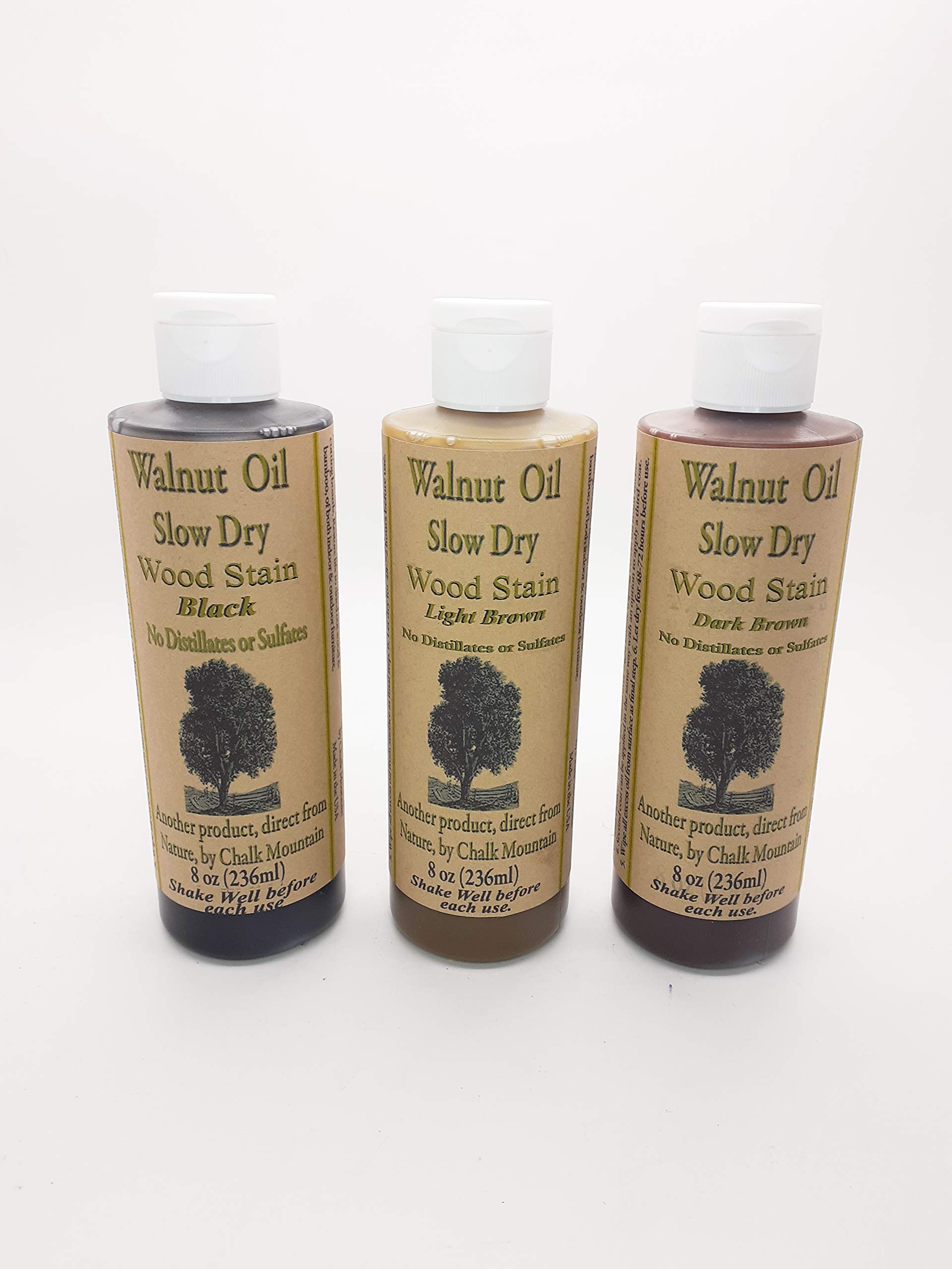 Chalk Mountain Brushes 8oz All Natural Walnut Oil Wood Stain - Eco-Friendly Pigmented Finish for Furniture Restoration (3-Pack) | Perfect for DIY Woodworking, Cabinets, Tables & Home Decor Projects