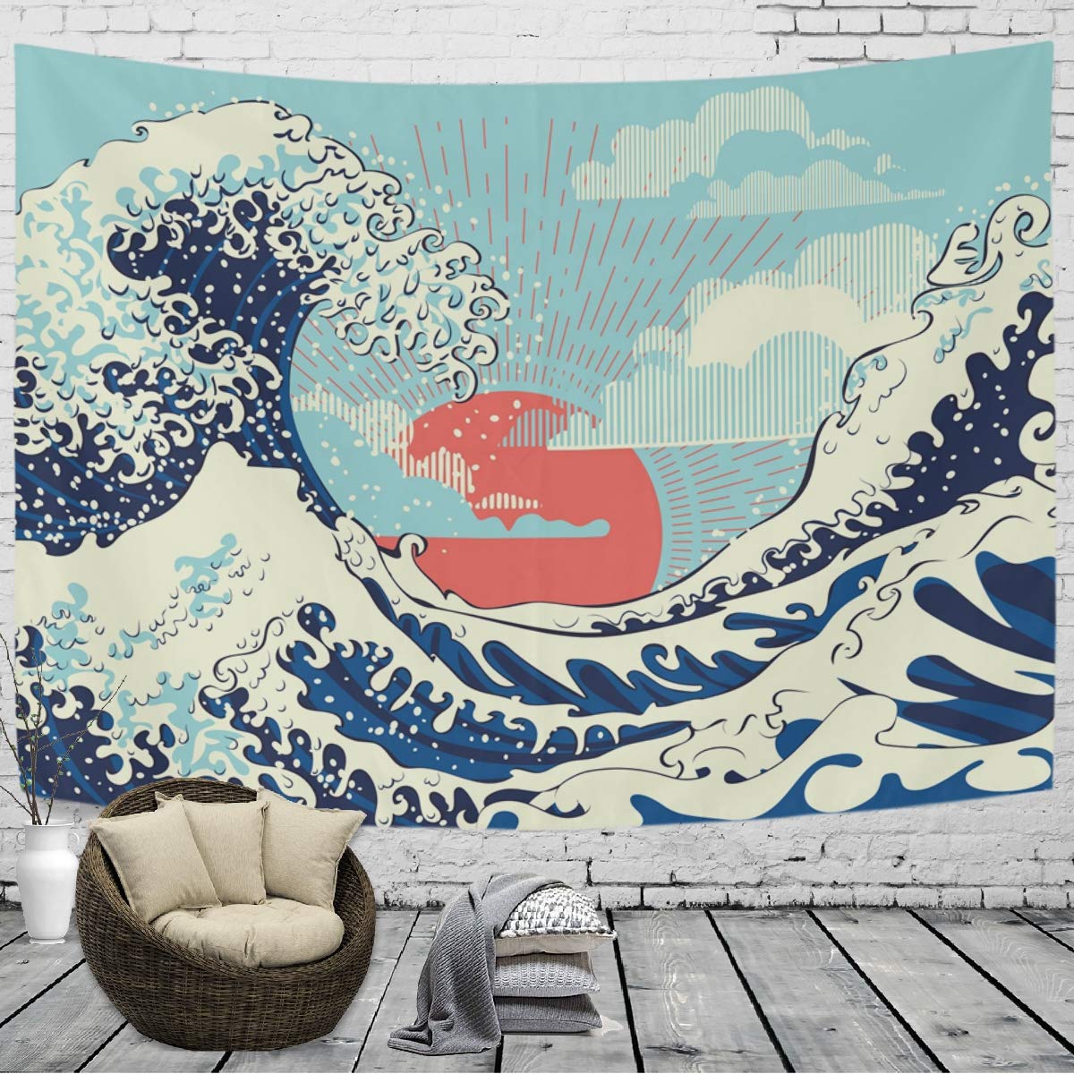 Emelivor Stormy Ocean Waves Tapestry Wall Hanging - 60x51 Inch Large Boho Beach Decor for Bedroom, Living Room, Dorm | Waterproof Fabric Wall Art for Coastal Theme Home Decor