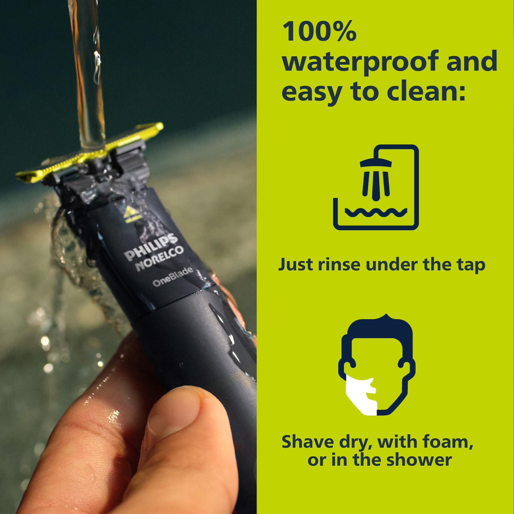 Philips Norelco QP1424/70 Electric Shaver & Trimmer - 100% Waterproof for Wet/Dry Use, Cordless Shaving with Shaving Cream or in Shower - Perfect for Travel, Gym & Daily Grooming Routine