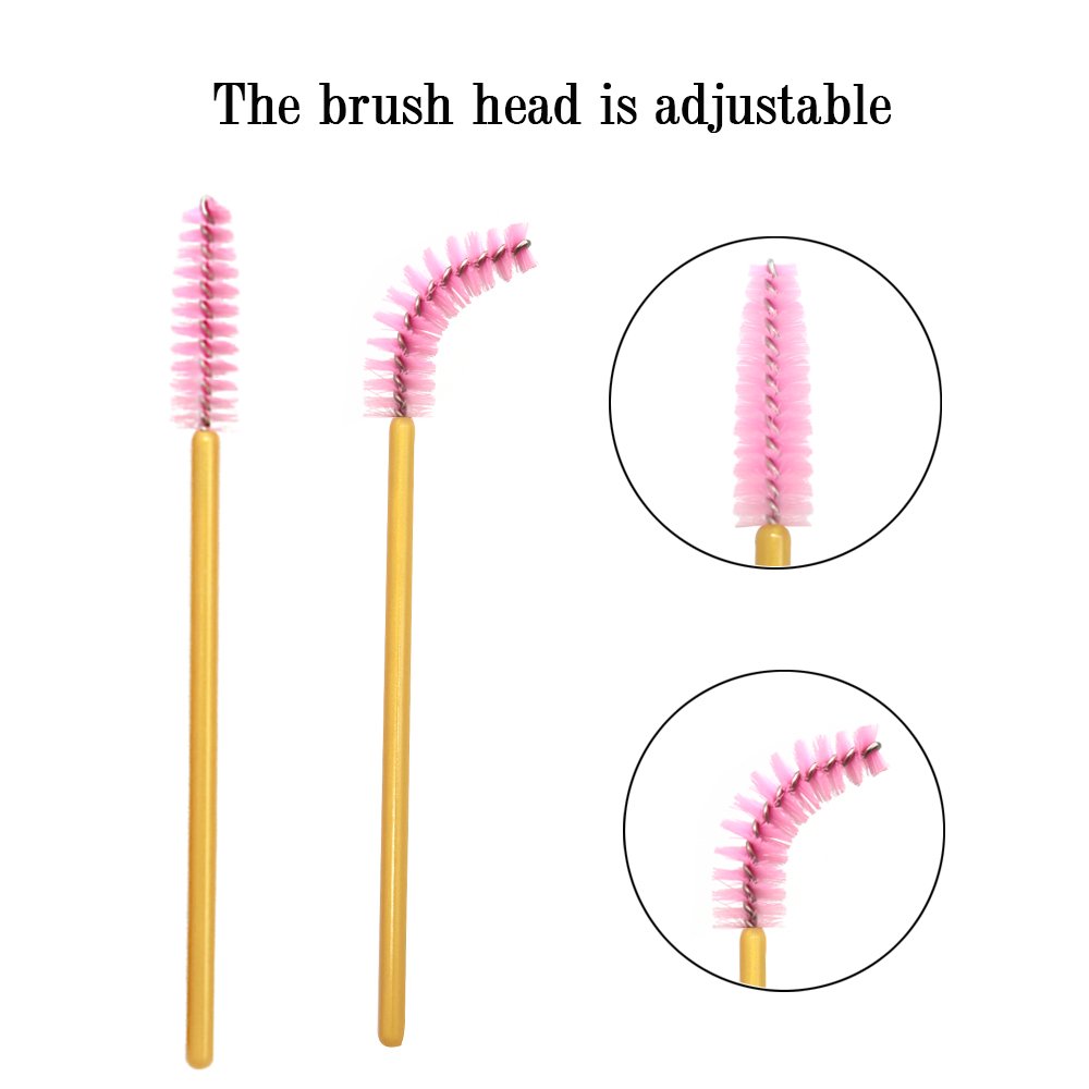 100 Pack Disposable Mascara Wands - Bulk Eyelash Extension Brushes for Professional Makeup Application (Gold & Pink) - Perfect for Lash Artists, Salons & DIY Beauty Kits
