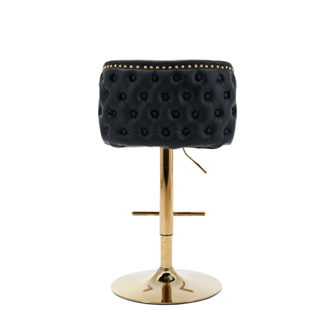 2 Black Faux Leather Swivel Bar Stools with Golden Base - Perfect for Kitchen Island, Bar Counter & Home Decor