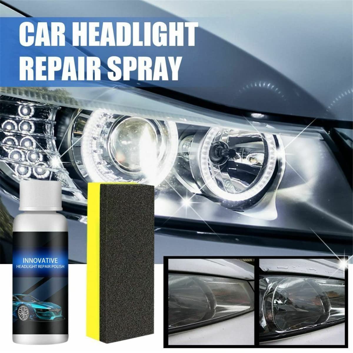 2022 New Car Headlight Repair Fluid - Headlight Cover Lens Restorer Cleaner & Polish Liquid - Scratch Remover Agent (30ml, 1pc) - Restores Cloudy Headlights for Night Driving Safety