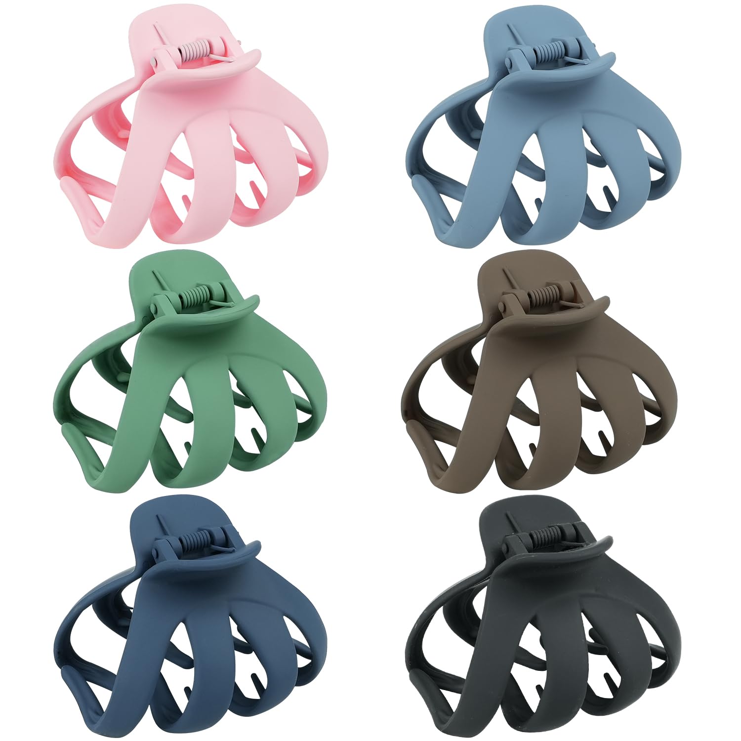 MAORULU Large Hair Clips for Thick Hair - 3.2 Inch Strong Hold Octopus Claw Clips for Women & Girls - 6 Pack Multi Color Hair Accessories - Perfect for Updos, Ponytails & Everyday Styling