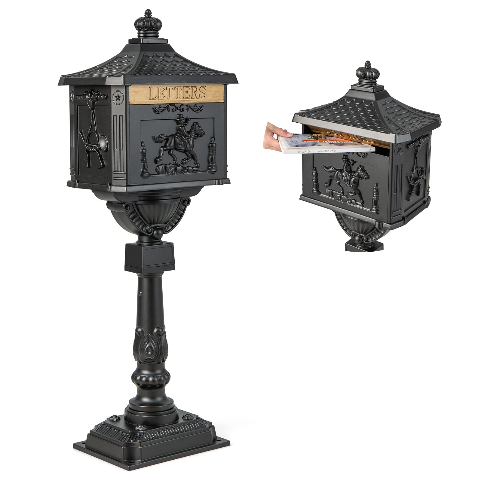 Giantex Black Cast Aluminum Mailbox - Secure Outdoor Mailbox with Lock & Keys for Home Security