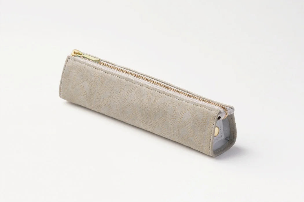 Koshu Inden Japanese Deerskin Leather Pencil Case - Antler & Greenish Gray - Handmade in Japan - Traditional Japanese Craft Pouch for School, Office & Stationery Organization
