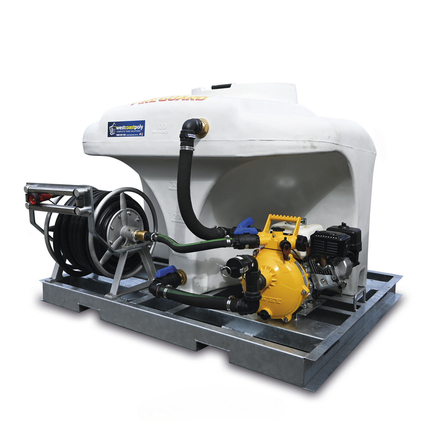 600L FireGuard Compact Skid Mounted Firefighting Unit with Davey 5155HV 5.5HP Pump - 500LPM/600kPa - Free Delivery within 800km of Perth - Ideal for Bushfire Protection, Rural Properties & Emergency Response