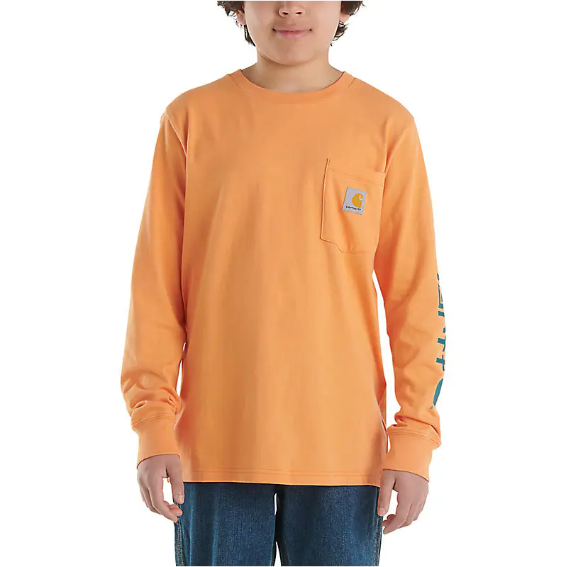 Carhartt Kids Long Sleeve Pocket T-Shirt - Durable Cotton Tee for Boys & Girls - Orange - Perfect for School, Play & Outdoor Activities