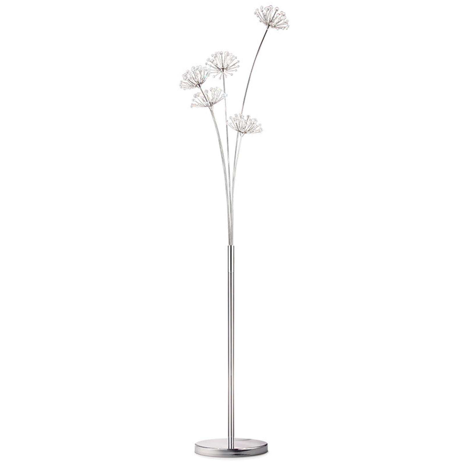 Modern LED Crystal Dandelion Floor Lamp - 5-Head Adjustable Standing Lamp with Foot Pedal Switch for Living Room & Bedroom - Elegant Silver Finish - Perfect for Reading Corner, Home Office Lighting or Bedside Illumination